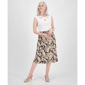 Kasper Womens Paisley-Print Pull-On BlackButterscotch Mlt XL